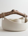 Porcelain bowl with wooden detail – White smooth surface (18×18 cm.)