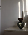Handmade vase – Blown glass & wood (29×24 cm) – Smoke