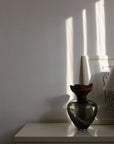 Handmade vase – Blown glass &amp; wood (29×24 cm) – Smoke